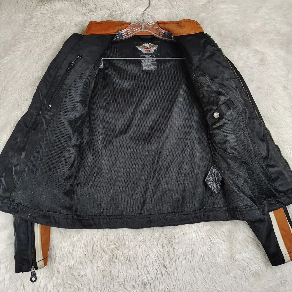 FLAWS Harley Davidson Womens XS Motorcycle Jacket Black Orange Zip - Picture 10 of 16